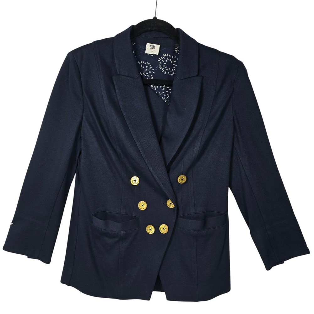 Cabi Navy Blue Double Breasted Nautical Anchor Button Blazer Jacket Woman Size 6